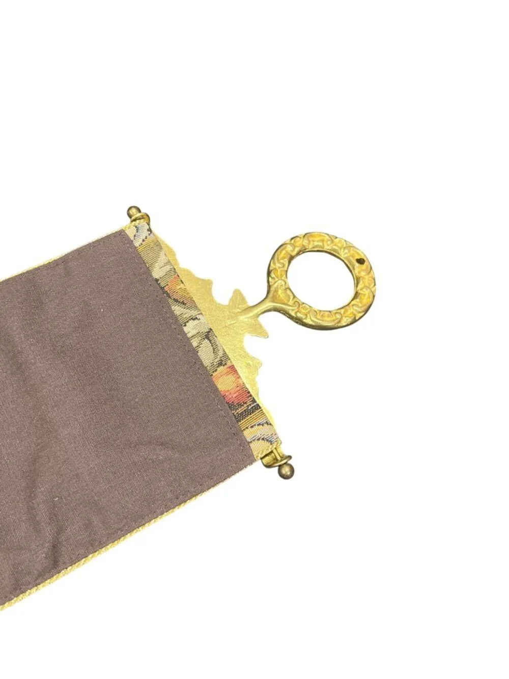 VTG floral tapestry brass pulls gobelin decor bell pull 49